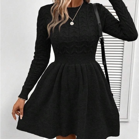 Dresses & Skirts - New Chic Cable Knit Skater Long Sleeve Knit Sweater Dress